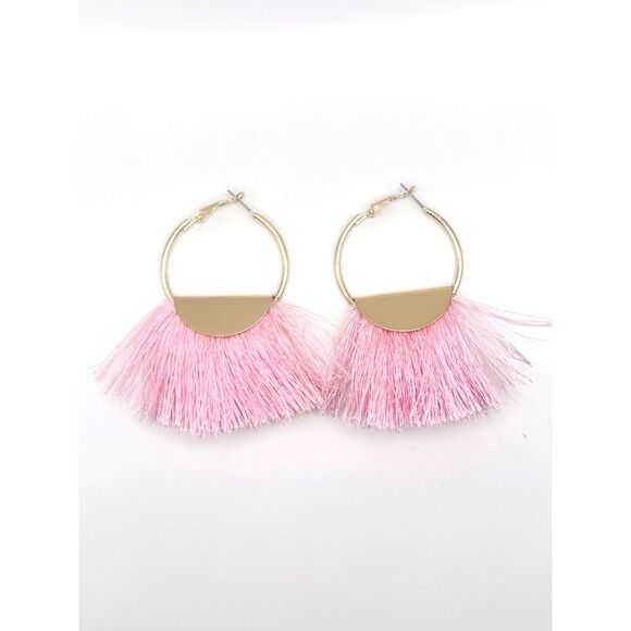 Bohemian Pink Gold Tone Hardware Drop Tassel Earrings - Picture 1 of 3